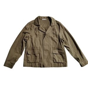 Elodie Womens Olive Green Cotton Asymmetrical Zip Utility Moto Jacket Size M